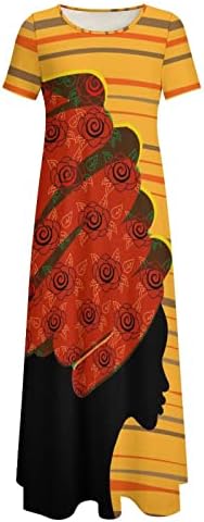 Linda mulher africana feminina de manga curta pescoço redondo maxi vestidos impressos verão