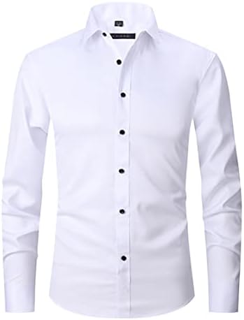Mqshuhenmy Camisa anti-ruína esticada, camisa branca de vestido masculino, camisa de vestido de algodão de manga comprida para homens magros