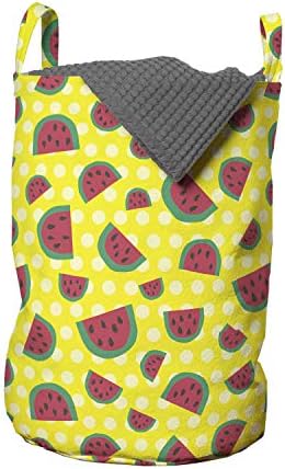 Bolsa de lavanderia de melancia de Ambesonne, frutas infantis de verão fresco com fatias de estilo desenhado à mão, cesto de cesto