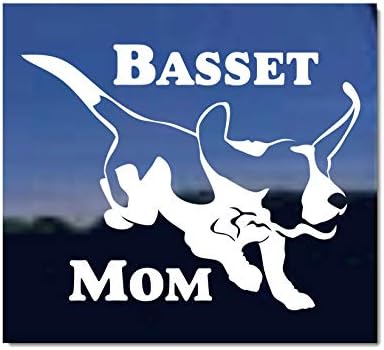 Basset Mom - Jumping Basset Hound Dog Vinyl Window Decalper