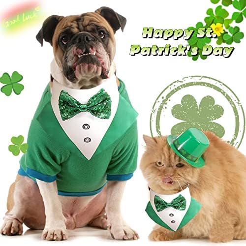 Tuxedo de cachorro do dia de St.patrick, traje de colarinho verde de estimação, cachorro formal bandana com lenço de gravata borbole
