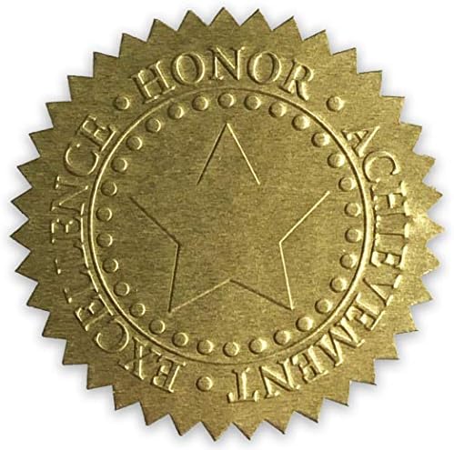 Sedos de certificação de papelão dourados em relevo - Excelência, Honra, Achievement Award Stickers - 2 Diâmetro - 100 pacote
