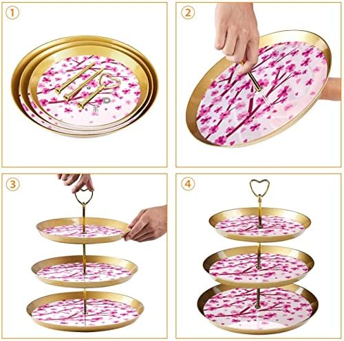 Stand de bolo de 3 camadas, bela torre de exibição de sobremesa de flor de cerejeira, porta -cupcake redondo plástico bandeja