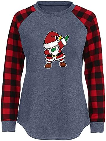 Christmas Gnome Shirts Mulheres Plaid Splicing Splicing Manga Longa Camiseta Casual Dabbing Santa Elf Friends Holiday Baseball Tops