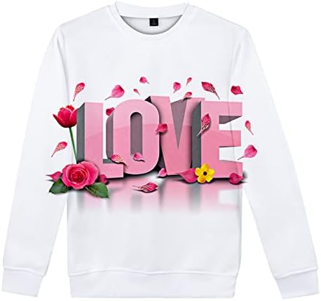 Masculino feliz Vanlentine's Day Pullover Fashion Letter Crew pescoço simples conforto de manga comprida tampos de moletom