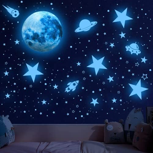 Estrelas brilhantes para o teto, 1008 PCs brilham nas estrelas escuras, decalques de parede espacial Sistema solar Planetas de galáxia adesivos de parede para crianças, decoração de parede para garotas infantil festas de aniversário de berçário