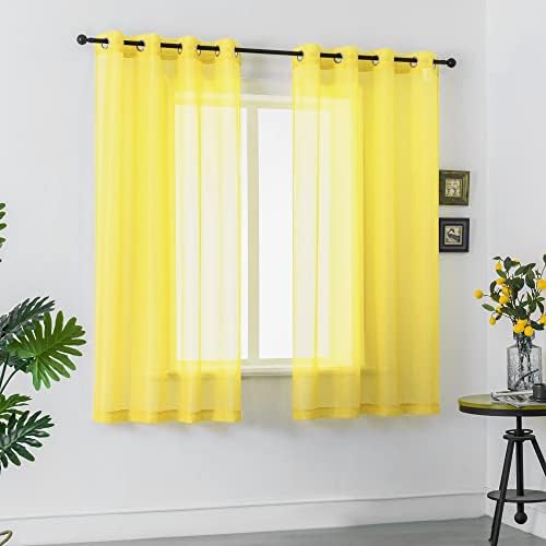 Dualife Brilhante cortinas amarelas brilhantes de 45 polegadas de comprimento para cozinha 2 painéis