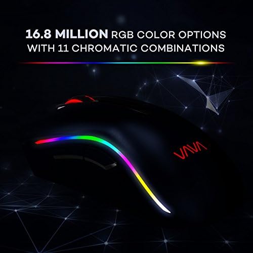 Vava Chroma Gaming Mouse com 16,8 milhões de opções de cores RGB, mouse mecânico com design ergonômico da direita