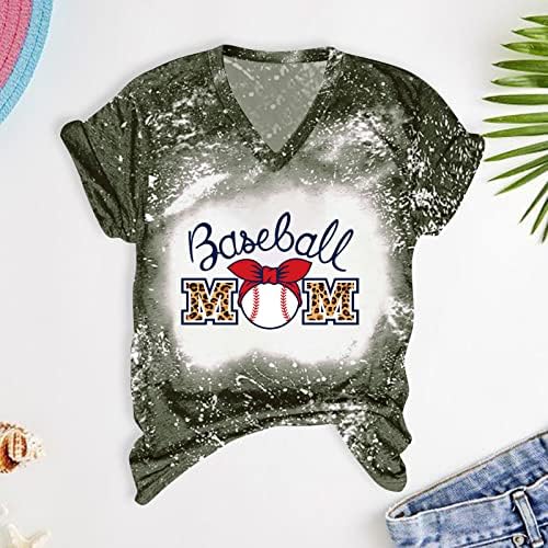 Baseball mama branqueada camiseta mulher v pesco