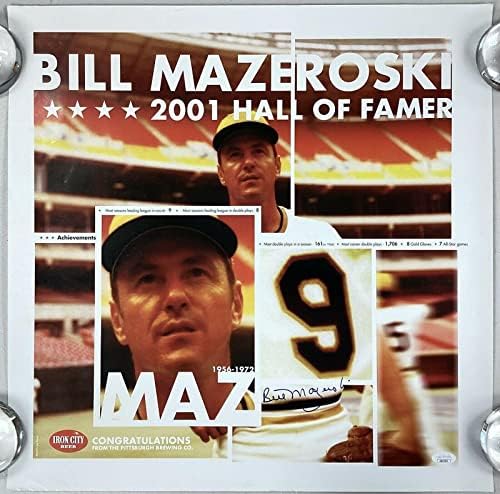 Bill Mazeroski Pôster assinado 20x20 Iron City Beer Baseball Piratas Hof Auto JSA - Fotos autografadas da MLB