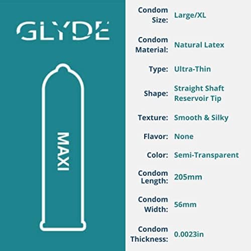 GLYDE MAXI - XL FIT CONDOMOS - 100 contagem de contagem em massa - Latex de borracha natural de tamanho grande, vegano,