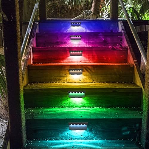 T-su-su-Sol Fence Lights Outdoor à prova d'água, 4 pacote RGB Alteração de cor LUZES DE PASSO SOLAR LED LUZES LUZES DE PALAVERAÇÃO IP65