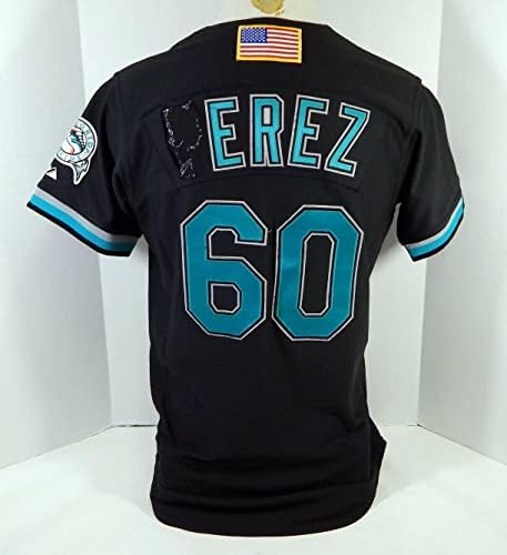 2001 Florida Marlins Perez #60 Jogo emitiu Black Jersey Spring Training 44 83 - Jogo usou camisas MLB
