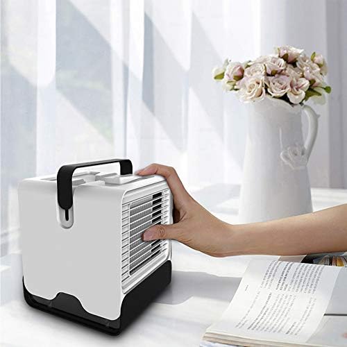 Resfriador de ar portátil, ventilador de resfriamento silencioso e umidificador silencioso com tanque de água de 150 ml, ventilador de mesa USB de vento super frio Branco 15x15x17cm