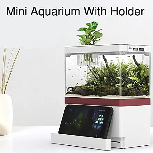 TJLSS Desktop Creative USB Mini Aquarium Fish Tank com suporte de telefone com lâmpada LED Light Betta Fish Fighting Cylinder