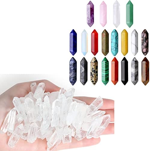 20pcs Cristais de cura de cálculos de pedras de varetas e 0,45 lb de cristal de cristal de quartzo transparente cristais de cura natural