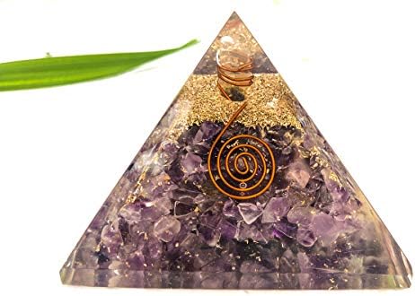 Orgono Pirâmide Ametista Orgonita Cristal Gerador de Energia/Inclui 4 Pontos de Energia de Cristal Quartz/Meditação