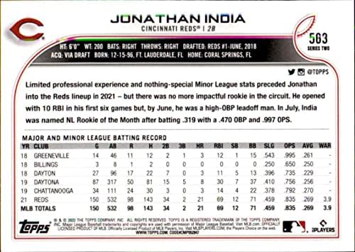 2022 TOPPS 563 Jonathan Índia Cincinnati Reds Series 2 MLB Baseball Trading Card