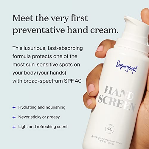 Supergoop! Crega de mão SPF 40, 6,76 FL OZ - Preventiva, creme de mão SPF para mãos rachadas seca - absorção rápida, ingredientes limpos,