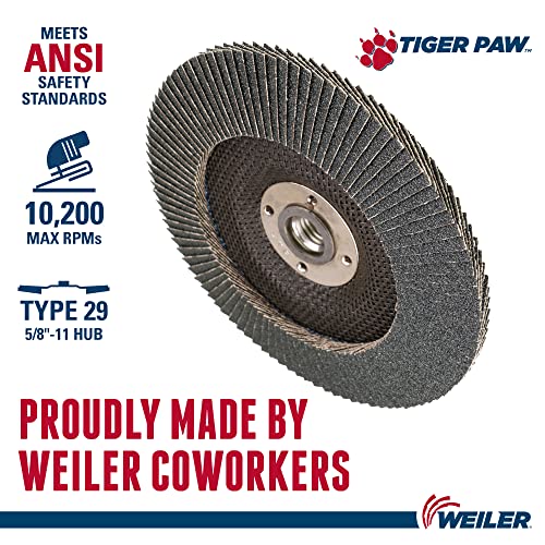 Weiler 51180 6 Tiger Paw Abrasivo Disco, cônico, apoio fenólico, 60z, 5/8 -11 UNC NUT,
