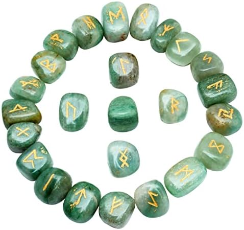 Jagasy Green Aventurine Crystal Rune Conjunto | ALFABETO DE FUTHARK DELDER FUTHARK | Pedras de energia | Conjunto de Pedras Rune |