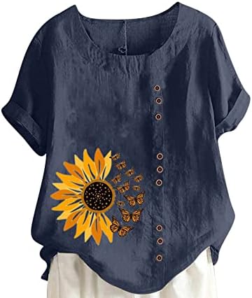 Camisetas de linho de algodão de grandes dimensões para mulheres de manga curta casual tops de verão solto e confortável colchão