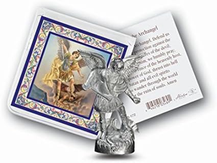 Presentes religiosos St Michael Mini Saint Presente Conjunto minúsculo de 1 polegada de estátua e cartão de oração