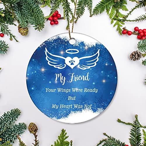 AROGGELD Friend Blue Angel Wings Ceramic Christmas Ornamentos de Natal Angel Ornamentos 2021 Duas lados por perda de um amado One Memorial Presens com corda, estilo branco-1, 04