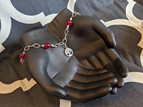 Tree of Life Charm Bracelet Boho estilo Hippie Chain Silver Chain XL Bracelet Red Glass Glass Gread para mamãe