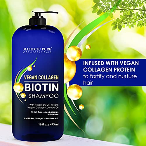 Majestic Pure Biotin Shampoo - Com colágeno vegano - melhor para crescimento de cabelo, espessamento, perda de cabelo
