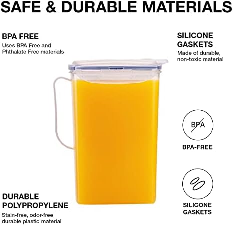 Locknlock Aqua Fridge Door Water Jug com alça BPA Livre de plástico livre com tampa superior perfeita para fazer chás e sucos, 2 quartos,