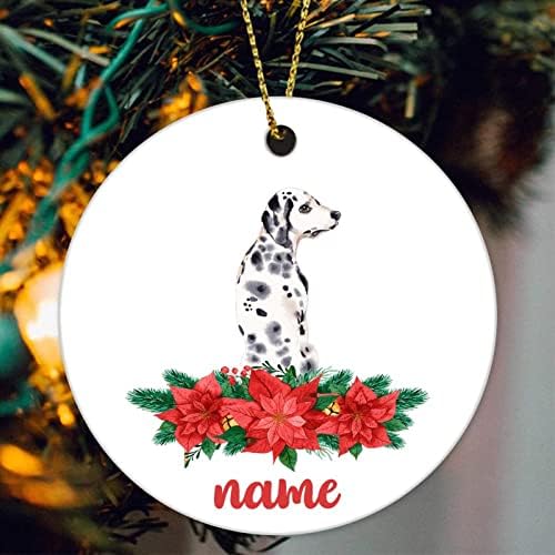 Ornamento personalizado com nome de cão de animais de estimação Cerâmica Cerâmica Ornamento de Natal Round Dog Bauble Tree Decor, Memorial de Lembrança de Animais para Amantes de Cães, Malinois Belga Malinois