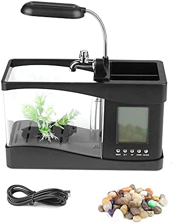 GHGHF USB Desktop Mini Aquarium Fish Tank Aquarium com LED LCD Tela de tela LCD e decoração de tanque de peixes de relógio