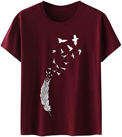 Tops grandes femininos Padrão de penhas Padrão redondo pescoço de manga curta Camiseta de camiseta de camiseta feminina
