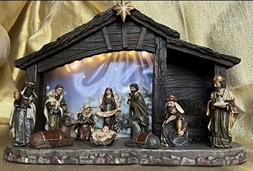 BaveOnline Christmas Nativity Set com estável e leve 11 peças - 12 x 8