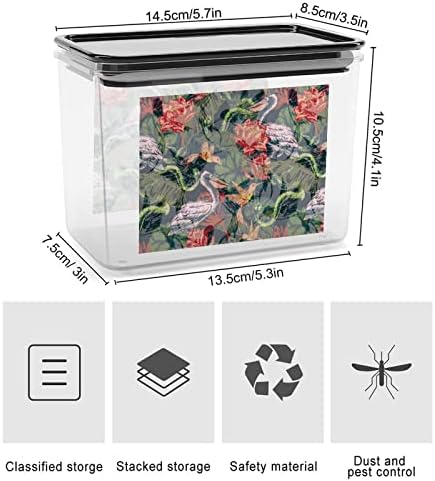 Contêineres de armazenamento de padrões de fantasia tropical Caixa de plástico transparente com tampas de lixeiras reutilizáveis