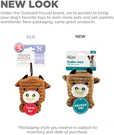 Outward Hound Cube-Eez Buffalo 2-em-1 Plush Squeaky Dog Toy