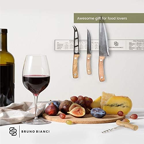 Faixa de faca magnética de Bruno Bianci com gráficos de conversão de cozinha -16 polegadas Premium Premium Monted Knives Organizador, Suporte de utensílios de cozinha para economia de espaço para cozinheiros caseiros e chefs mestres