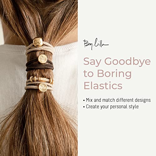 Por Lilla Downtown Mini Stack Ponytails Cabelas e pulseiras - Conjunto de 5 pulseiras de gravata para o cabelo - Laços de cabelo para