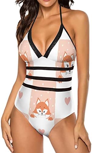 Fox Fox Pattern Pattern Pattern Feminino One Piece Swimsuit V Neck Swimwear Suiting