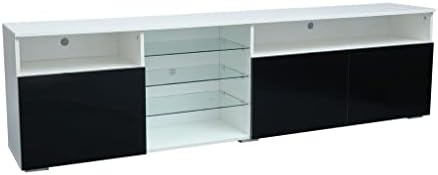 Sdfgh 200x35x55cm Gabinete de TV LED brilhante com 3 portas de grande capacidade TV Stand White and Black