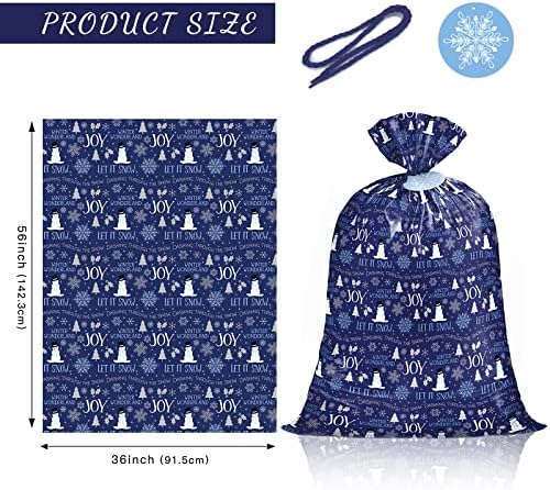 Saco de presentes de plástico de Natal WrapAholic 56 - Blue Happy Snowman Design para férias, festas, comemoração ou qualquer ocasião - 56 h x 36 w