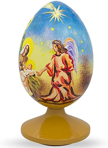 Bestpysanky Nativity Scene with Angel Wooden Egg Feliz 4,75 polegadas