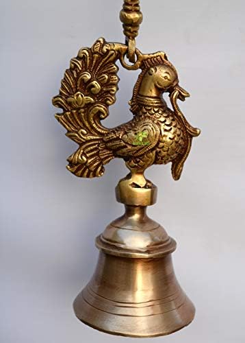 Aakrati pendurado em metal de metal de latão sino com pássaro e corrente - design exclusivo de metal de design
