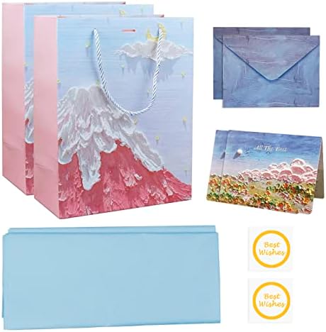 Yinuoyoujia 13 Bolsa de presente grande com papel de seda e cartão, 2 pacotes de sacolas de presente de pintura de arte para