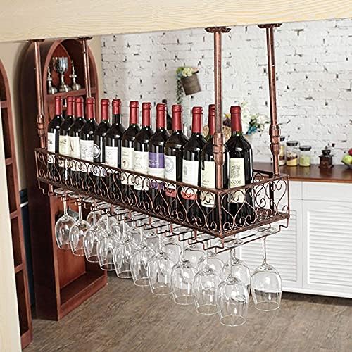 BKGDO Racks de vinho, prateleira de teto Plataforma de teto Rack de vinho suspenso montado em estilo industrial para barras/restaurantes/cozinhas armazenamento, altura pode ser ajustada livremente/bronze/80 * 25cm