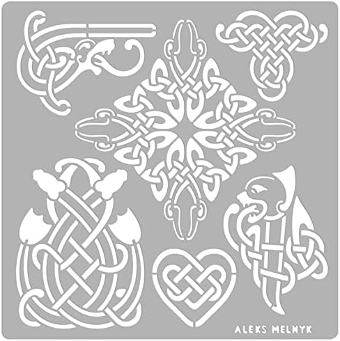 Aleks Melnyk #39.2 Metal Journal Stencil, nó celta, dragão, símbolos escandinavos, vikings, estêncil de aço inoxidável 1 PCs, ferramenta de modelo para queima de madeira, pirografia e gravura, criação, diy