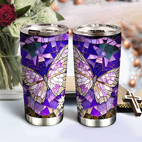 64hydro 20oz personalizados manchados de rocha violeta roxa copo de borboleta roxa, xícara de viagem isolada com tampa, presentes de borboleta para mulheres, presentes de aniversário para mamãe, filha, irmã, amigos, colega de trabalho