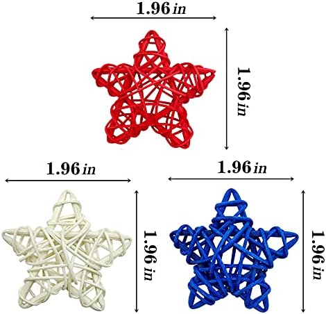 EBAOKUUP 18pcs 4 de julho Estrelas de vime natural, 1,96 polegada de vime branco e azul de 1,96 polegada Estrelas de vime para a