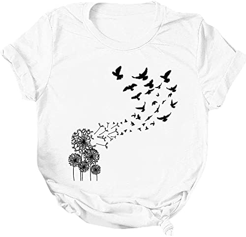 IUHAN Feminino Tops de Manga Curta T-shirts Butterfly Prinha de Dandelion Basic Basic For Women Comfy Crew Neck Party Tops